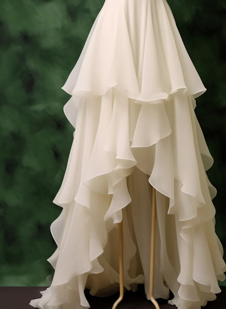 Pretty Chiffon V Neck Layered Prom Dress Elegant Long Wedding Dress cc2064