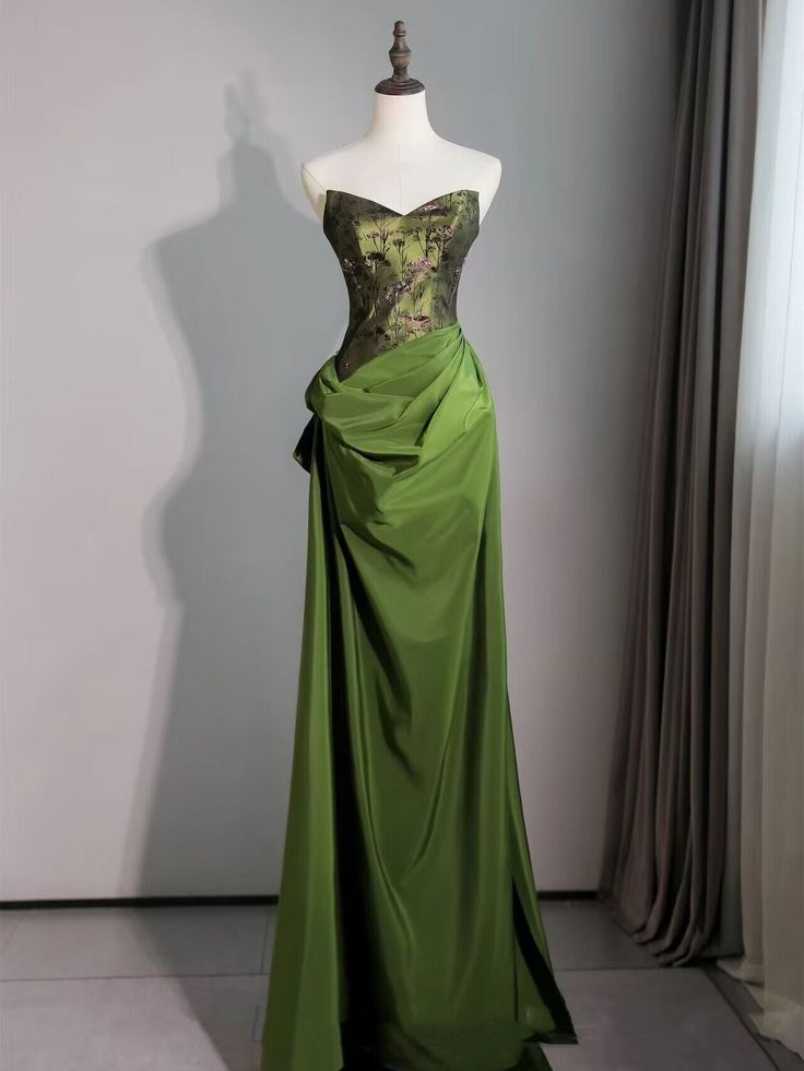 Vintage Green Sweetheart Prom Dress Strapless Mermaid Evening Dress Party Gown cc1445