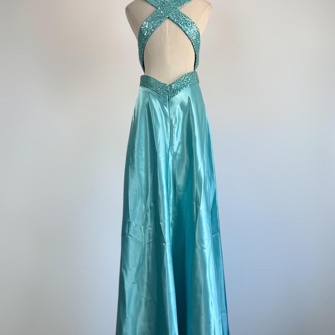 Gorgeous Blue Satin Sequins Backless Party Prom Dress,Formal Evening Dress cc2955