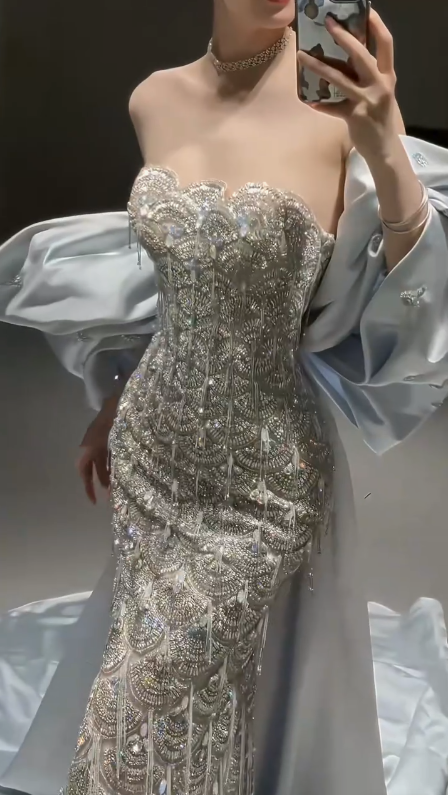 Sparkly Mermaid Sequins Beaded Mermaid Evening Dress,Long Prom Dress Wedding Dress cc2795