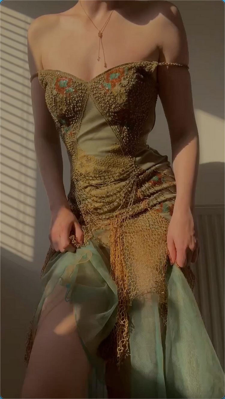 Vintage Green Sequin Lace Party Prom Dress,Off The Shoulder Mermaid Evening Dress cc2761