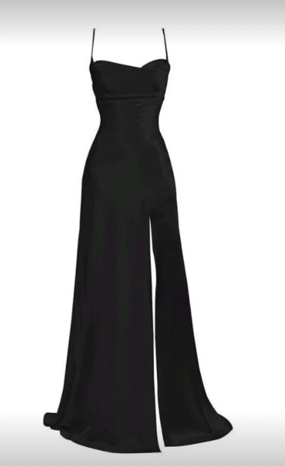 Simple Blue Spaghetti Straps Prom Dress With Split cc667