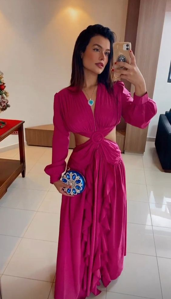 Graduation Gifts New High Waist V-neck Women's Dress Pleated Solid Color Ruffle Prom Dress cc851