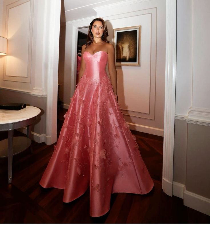 Luxurious Sweetheart Pink Satin Long Prom Dress A Line Evening Gown cc2119