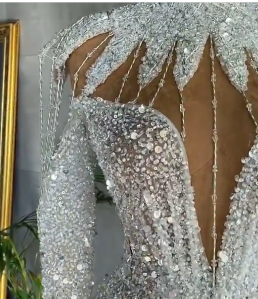 White Arabic Split Prom Dresses Luxury Beading Sequined High Neck Long Sleeve Women Plus Size Formal Evening Gowns C1942