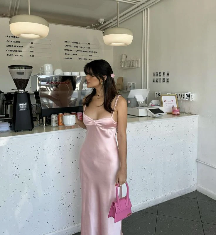 Elegant Pink Satin Long Prom Dress Party Dress cc1994