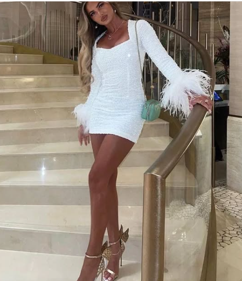 Glitter White Sequin Homecoming Dress,21th Birthday Outfit Dress cc585