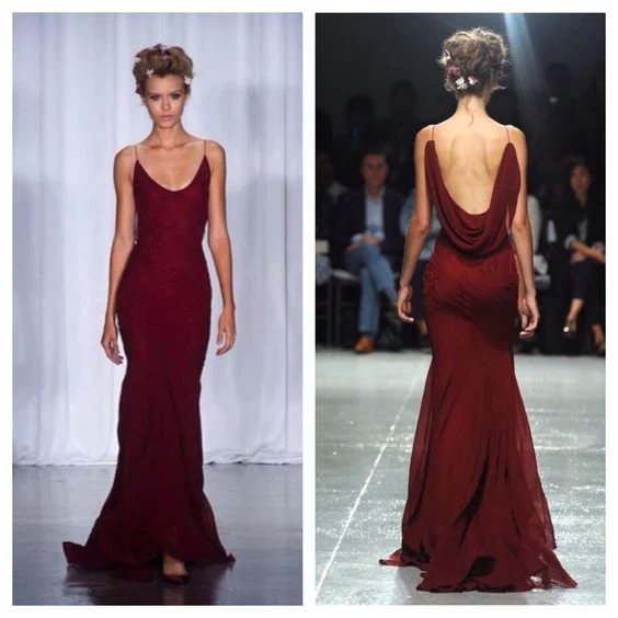 Vintage Burgundy Mermaid Evening Dress Long Prom Dress cc1941