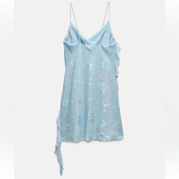 Gorgeous Blue Sequins Chiffon Homecoming Dress,Straps Sheath Cocktail Dress cc2690