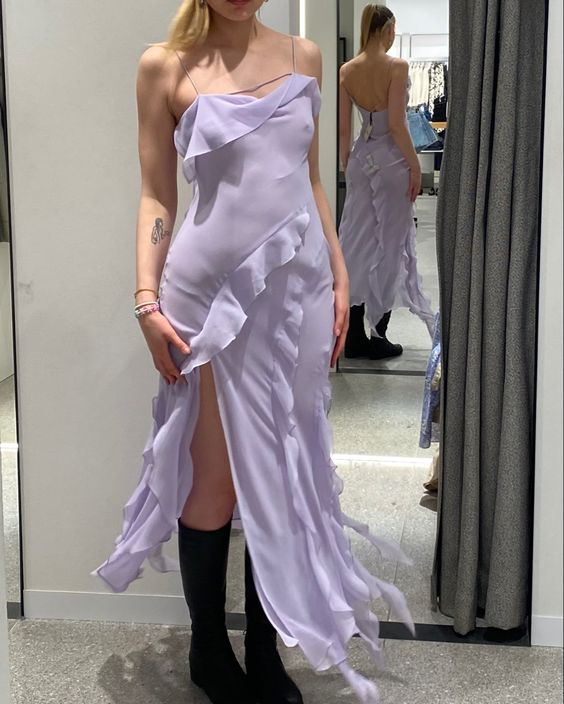 Backless Sleeveless Ruffle Tassel Side Split Irregular Party Dress cc1209