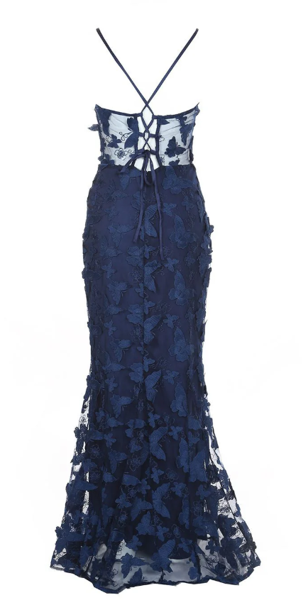 Vintage Mermaid Navy Blue lace Appliques Birthday Party Dress Prom Evening Dress cc1906