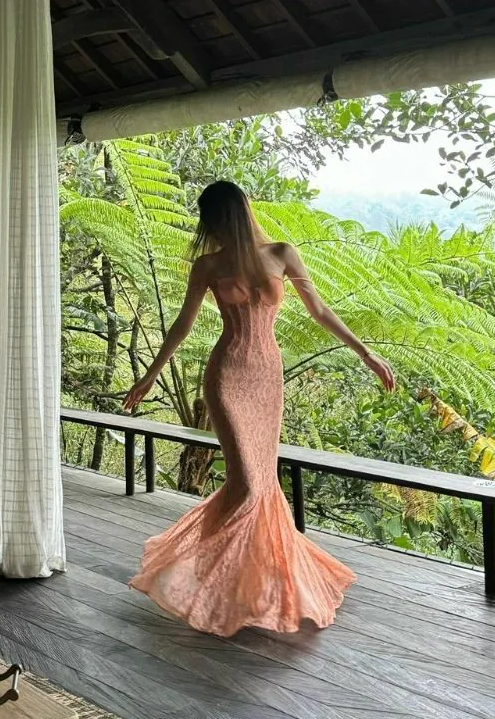 Pretty Spaghetti Straps Lace Mermaid Evening Dress Long Party Prom Dress cc1747