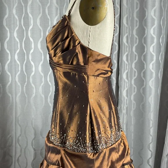 Vintage Spaghetti Straps Pleated Satin Beaded Evening Dress Mermaid Party Dress cc2675