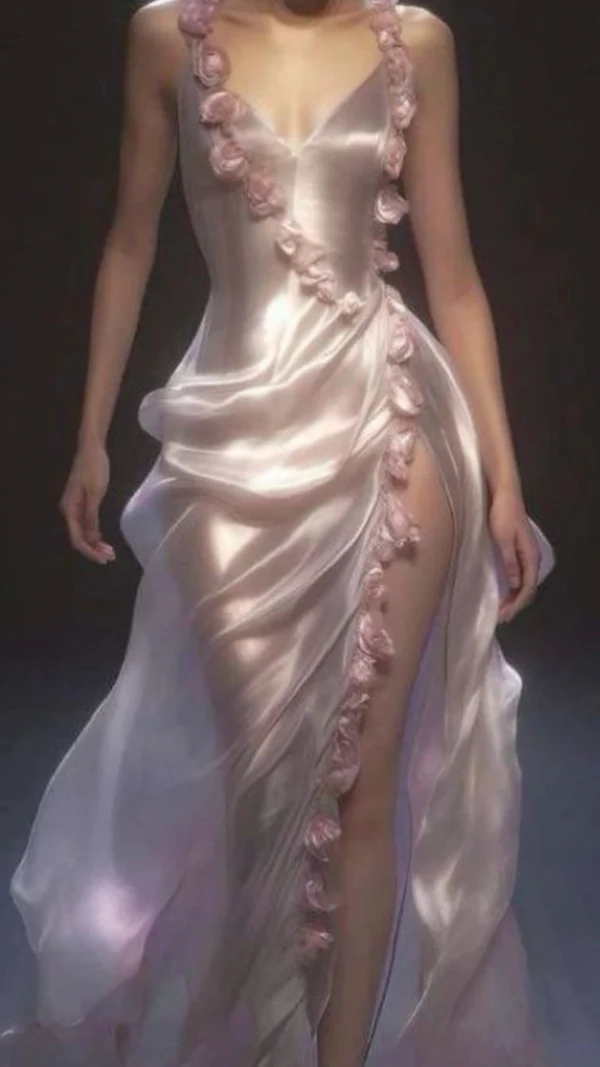 Classy Pink Rose Flowers Party Evening Dress,Slit Long Prom Dress cc2946