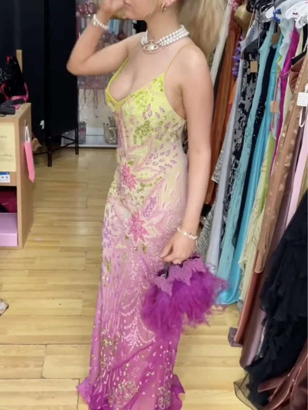 Gorgeous Chiffon Beaded Sequins Long Prom Dress,Formal Sheath Party Evening Gown cc2755
