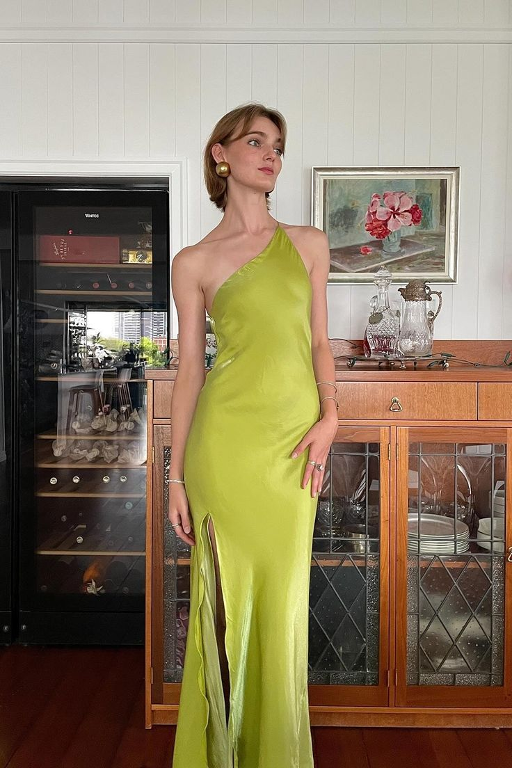 Unique Green One Shoulder Slit Mermaid Evening Dress,Backless Long Prom Party Dress cc2957