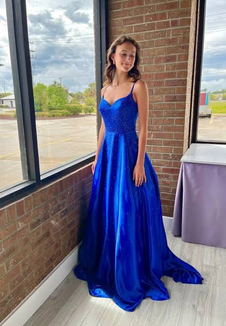 A-line V Neck Royal Blue Prom Dress,Royal Blue Spring Dance Dress cc737