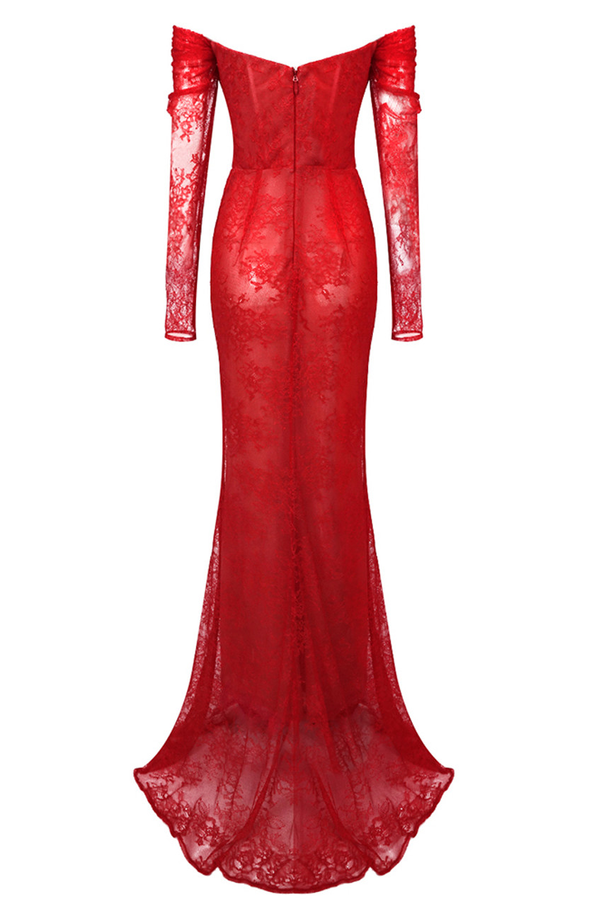 Sexy Red Off The Shoulder Lace Mermaid Evening Dress Formal Party Prom Dress cc1749