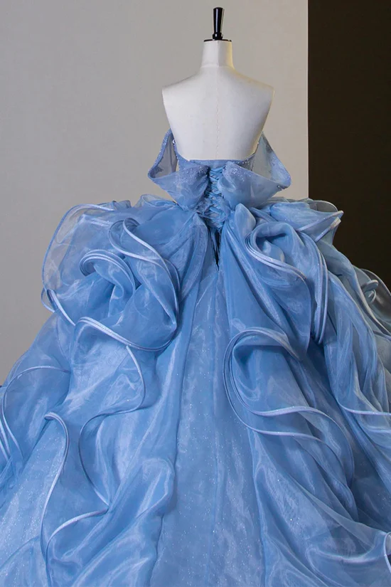 Gorgeous Sky Blue Ruffle Prom Dress Ball Gown Princess Sweet 16 Dress cc1766