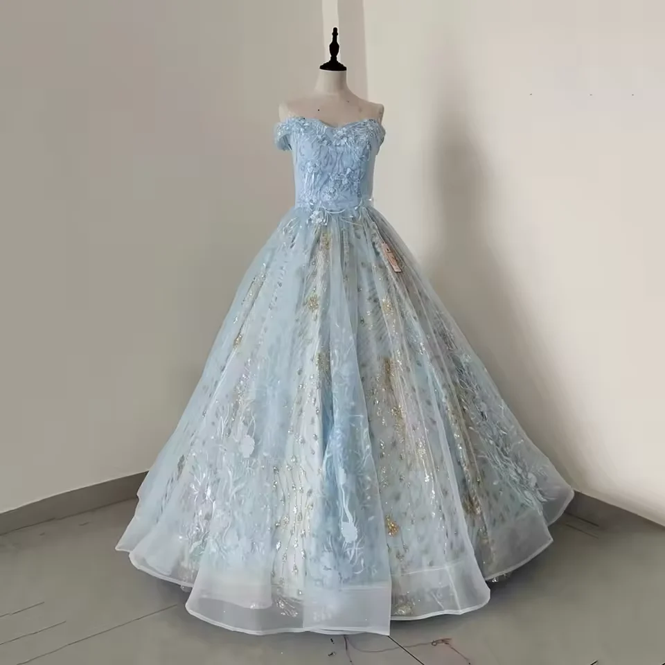 Sweet Pink Tulle Lace Appliques Ball Gown,Off The Shoulder Quinceanera Dress cc2620
