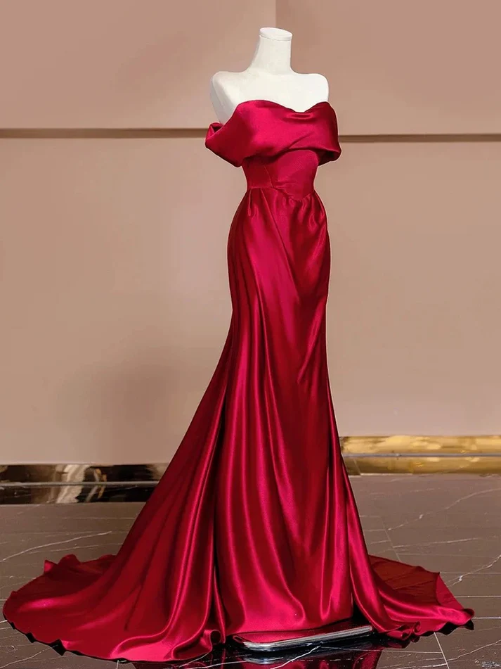 Classy Off The Shoulder Red Mermaid Long Prom Dress Formal Evening Dress cc2298