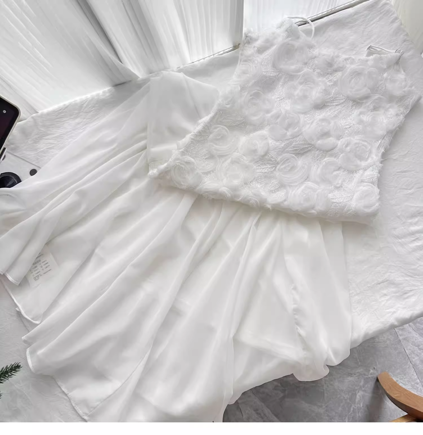 White Suspender Dress French Chiffon Waist Party Dress Mermaid Dress cc3068