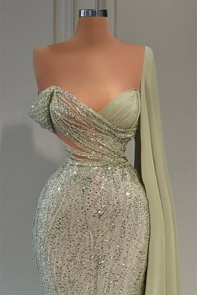 Luxurious Sweetheart Strapless One Shoulder Sequined Floor-length Mermaid Prom Dress Evening Dress cc1692