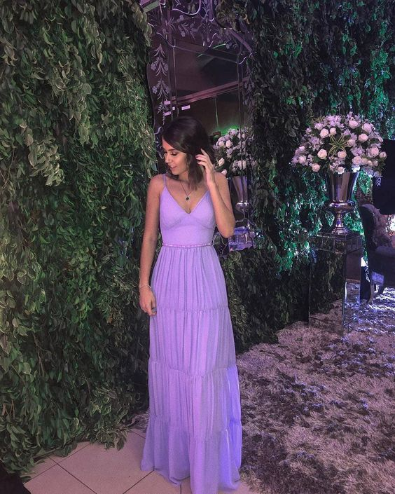 Purple A-line V Neck Evening Dress,Purple Evening Gown cc711