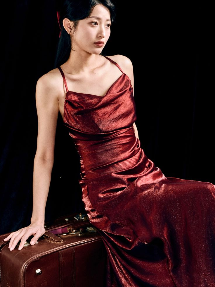 Sexy Red Satin Asymmetrical Flounce Hem Party Dress Evening Gown cc3022