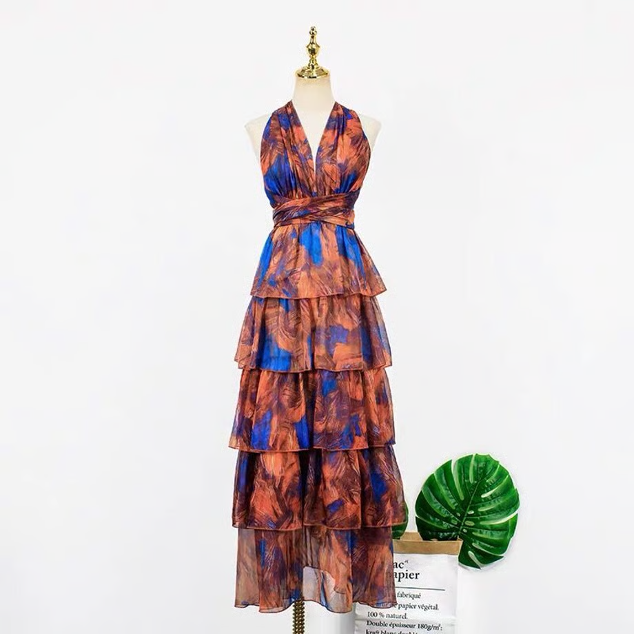 Halter neck prom dress, beach dress,seaside vacation dress,bohemian long dress cc1262