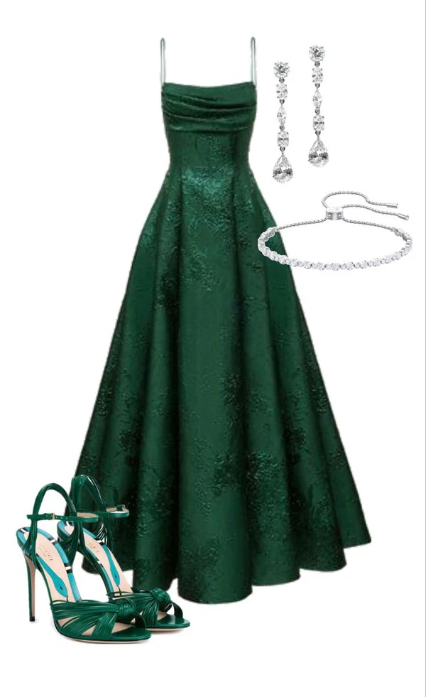 Emerald Green Spaghetti Straps Prom Dress A-line Evening Dress cc349