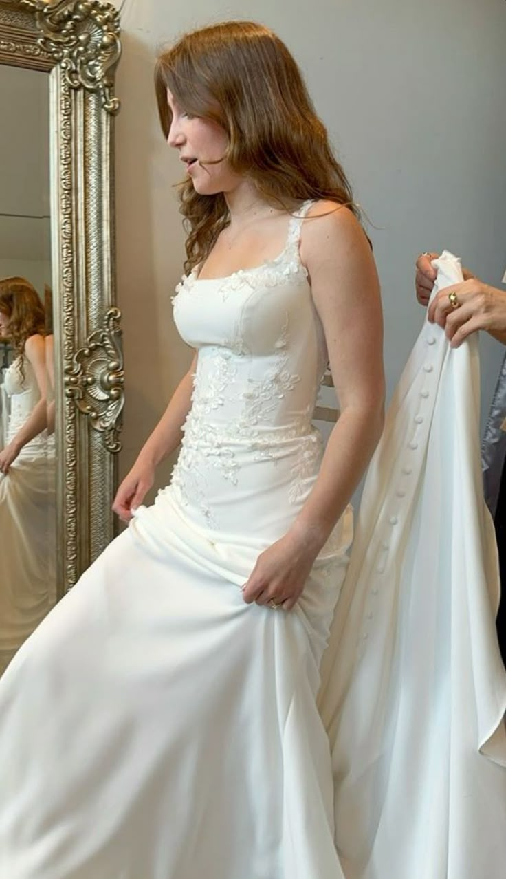 Charming White Satin Appliques Long Wedding Dress,Elegant Formal Prom Evening Dress cc2905