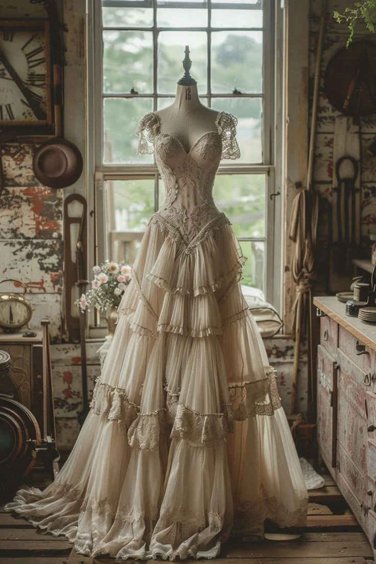Classy Chiffon Lace Layered Party Evening Dress A Line Wedding Dress cc1923