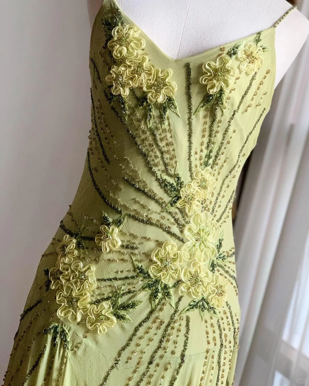 Pretty Green Spaghetti Straps Chiffon Beaded Mermaid Party Dress Long Evening Dress cc3348