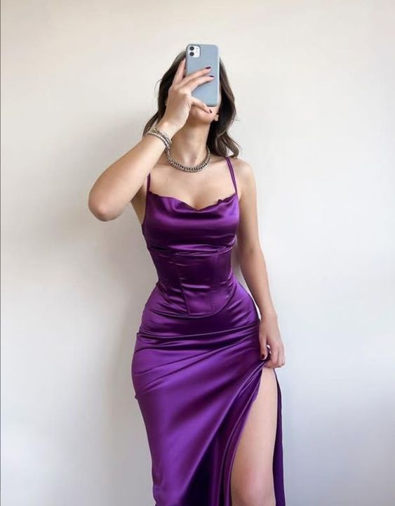 Vintage Purple Satin Prom Dresses Formal Occasion Dresses for Women cc947