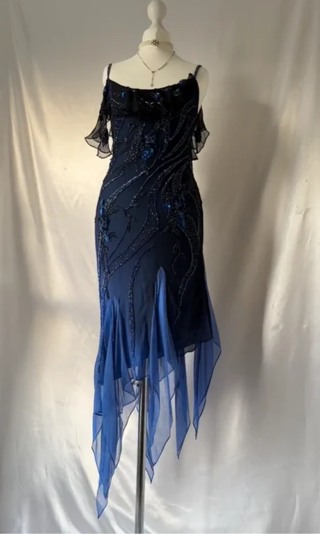 Charmong Navy Blue Chiffon Beaded Long Prom Dress Formal Party Dress cc1416