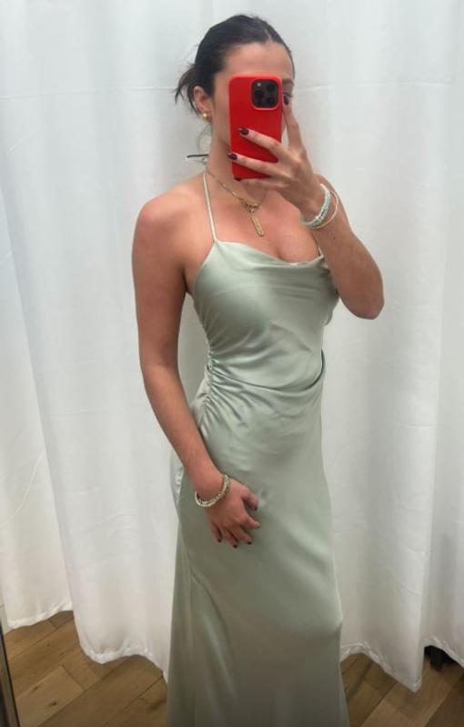 Simple Green Satin Sleeveless Long Prom Dress Formal Party Evening Dress cc2889