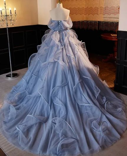 Gorgeous Sky Blue Ruffle Prom Dress Ball Gown Princess Sweet 16 Dress cc1766