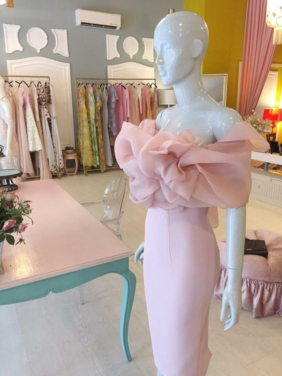 Classy Pink Off The Shoulder Sheath Prom Dress,Pink Formal Gown cc1114