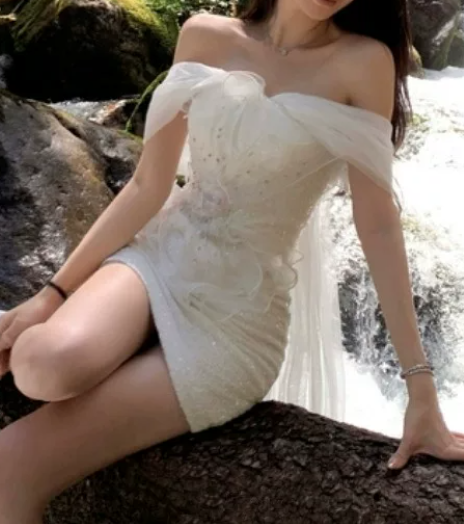 Stunning Homecoming Dress White Off Shoulder Tulle Floral Birthday Party Dress Cocktail Dress cc5668