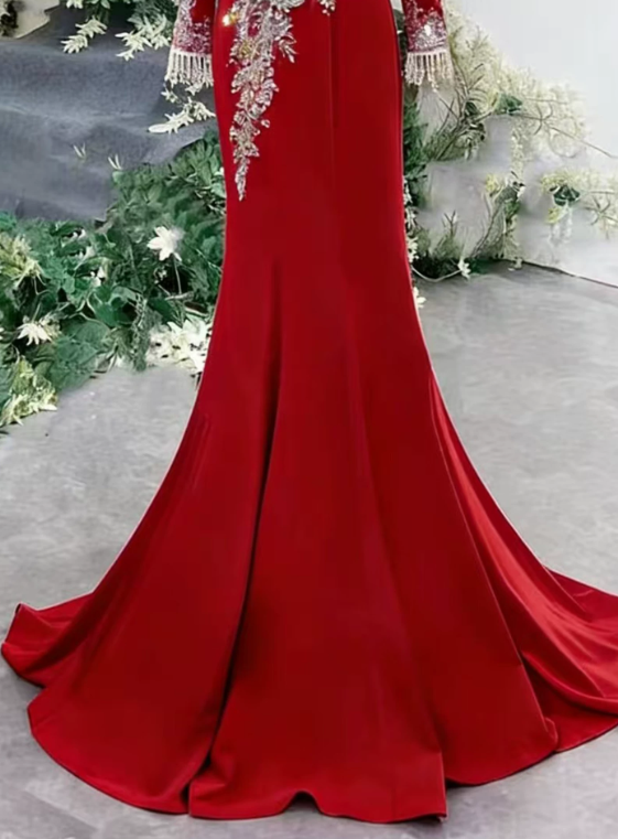 Gorgeous Prom Dress Red V-neck Mermaid Evening Dress Gala Dress cc5708
