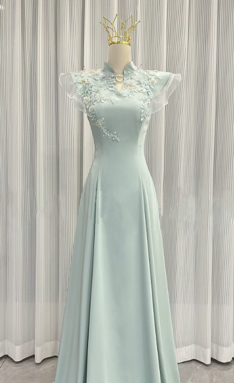 Elegant Prom Dress Light Green A Line High Collar Evening Dress Gala Dress cc5711
