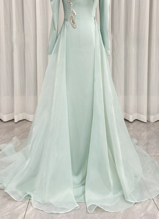Elegant Prom Dress Light Green A Line High Collar Evening Dress Formal Dress cc5713