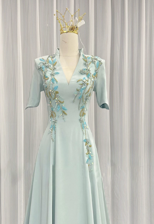 Pretty Prom Dress A Line Light Green V-neck Pleated Evening Dress Formal Dress cc5718