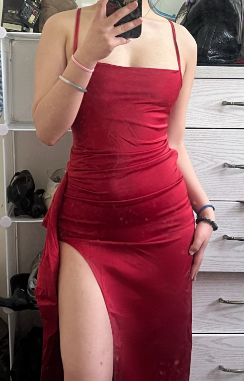 Sexy Prom Dress Red Spaghetti Straps Slit Long Evening Dress Gala Dress cc5738