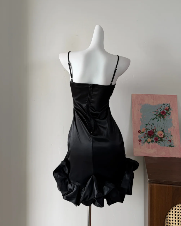 Elegant Homecoming Dress Stain Spaghetti Straps Black Pleated Birthday Party Dress Cocktail Dress cc5750