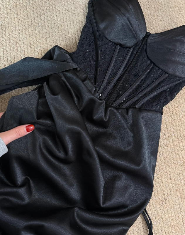 Charming Prom Dress Strapless Black Gala Dress Long Evening Dress cc5755