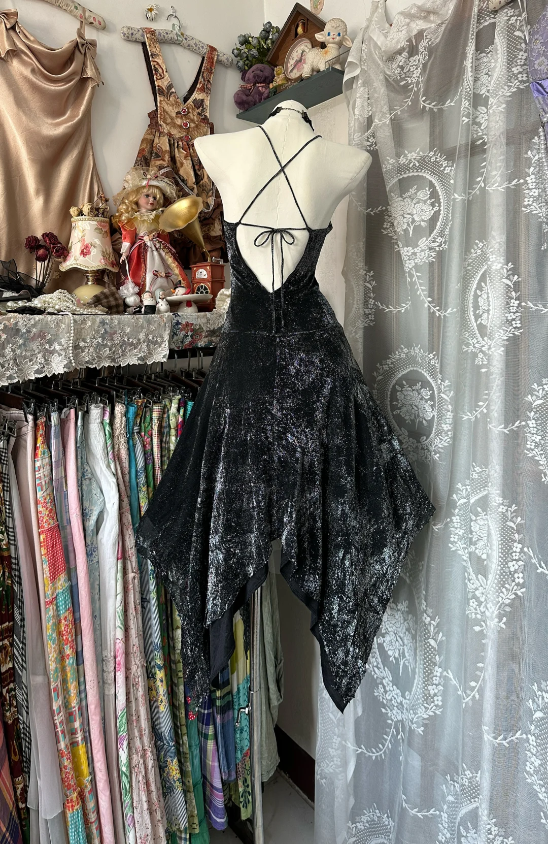 Vintage Black Velvet A Line Backless Birthday Dress Grduation Homecoming Dress cc3145