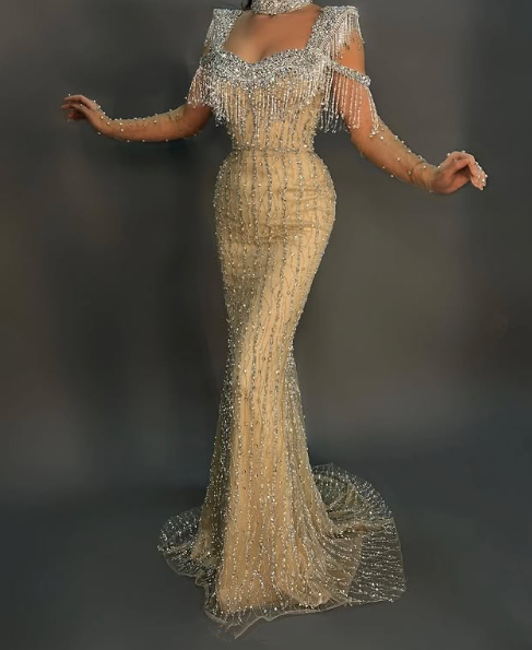 Gorgeous Yellow Tulle Beaded Prom Dress,Formal Mermaid Party Evening Dress cc2961