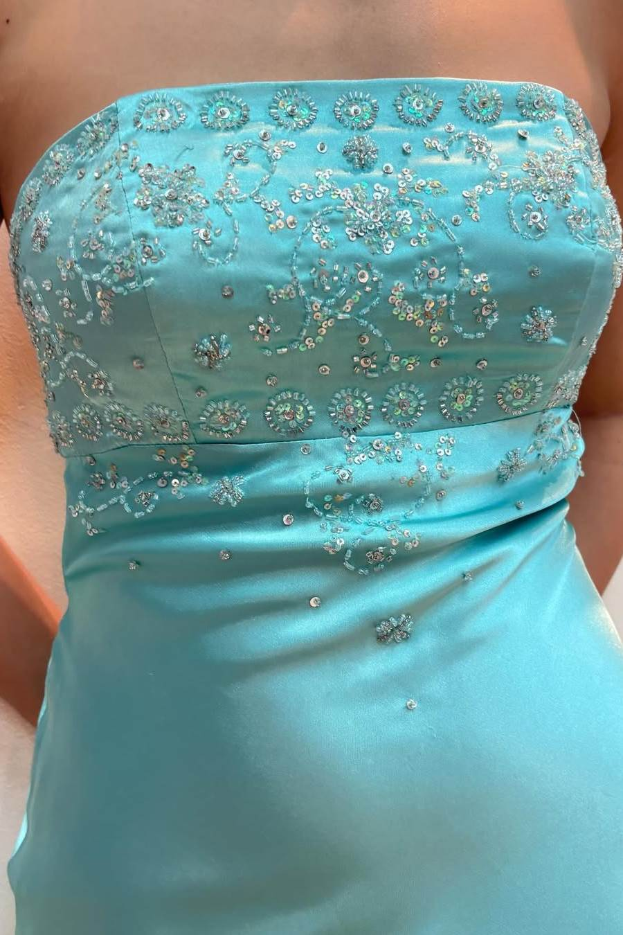 Chic Strapless Beaded Evening Dress Long Party Prom Dress cc1990
